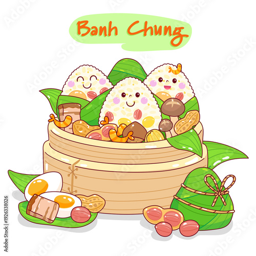 Cute banh chung character vector.