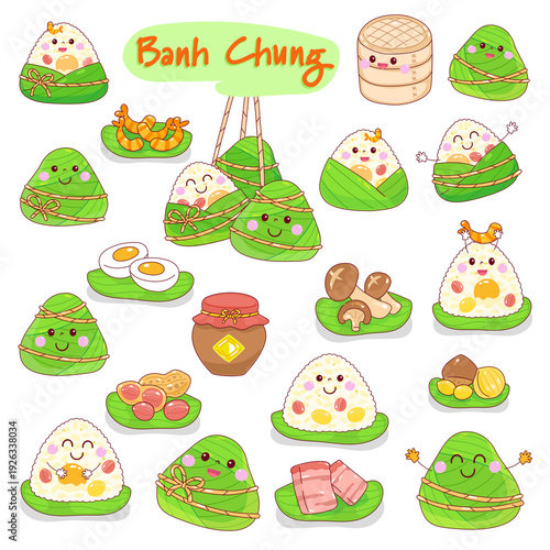 Cute banh chung character vector.