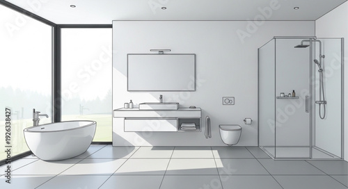 Modern Bathroom Interior with Fixtures.