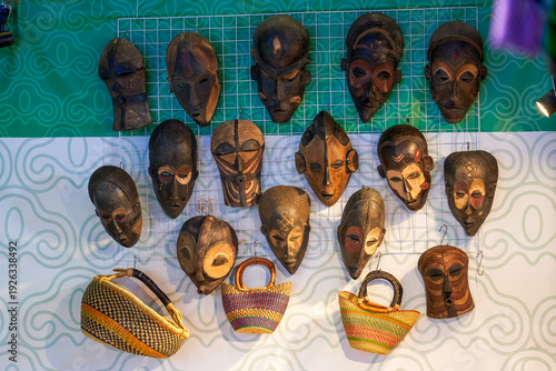 Close-up of Southeast Asian style wood carving mask