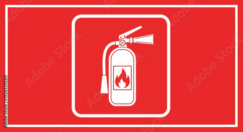A clear white silhouette graphic of a portable fire extinguisher symbolizing urgent safety and crucial emergency response equipment