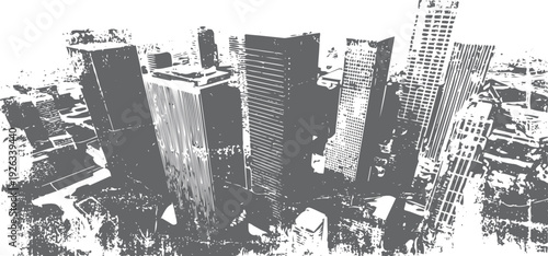 Angle view of abstract grey city skyline buildings
