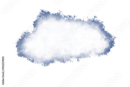 Blue watercolor cloud shape with textured edges on transparent background. PNG