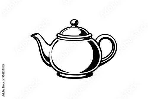 Elegant Vintage Teapot Illustration: A Classic Black and White Vector Graphic Design Asset, Ideal for Hot Beverage Concepts, Kitchen Decor, Tea Time Gatherings, Drink Service, Cafe Themes, and Modern