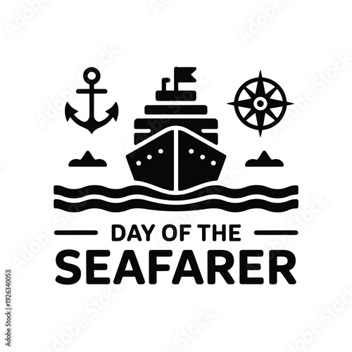 Day of the seafarer illustration with ship anchor and compass
