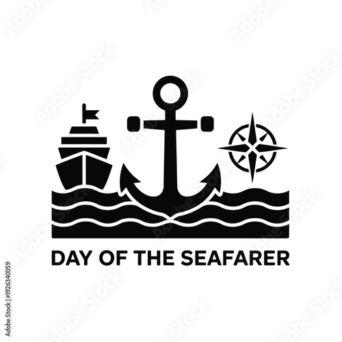 Day of the seafarer emblem ship anchor compass symbol design