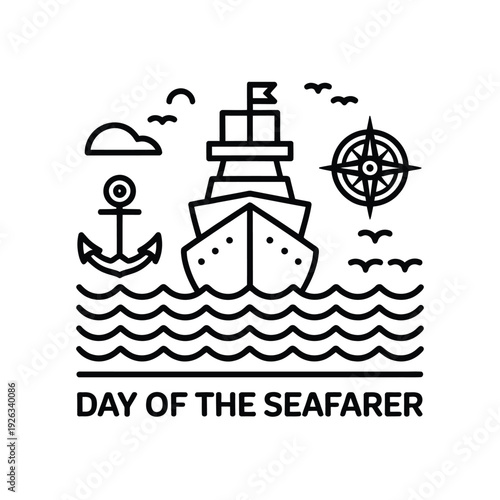 day of seafarer vector illustration ship ocean anchor compass birds