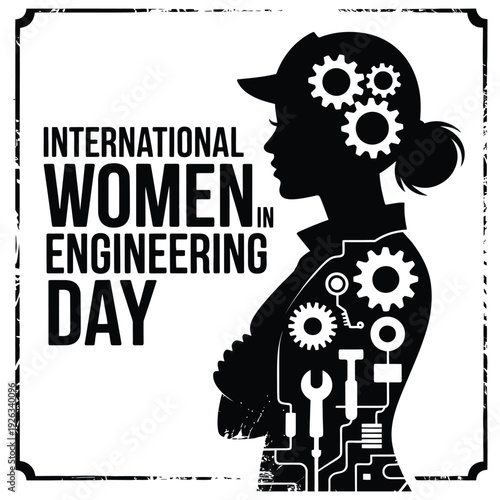 international women in engineering day female silhouette with gears