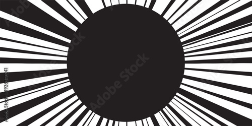 Black oval against radiating black and white stripes