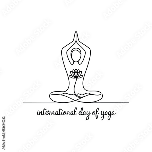 International day of yoga continuous line drawing meditation pose vector