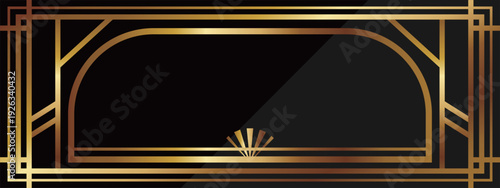 高級感のあるアールデコのバナー背景　ブラック＆ゴールド