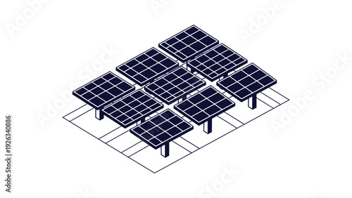 Sustainable Isometric Solar Panels Array Clean Energy Grid Power Generation Technology Vector