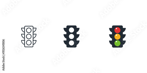 Traffic Light Signal Road Vector Icon Set