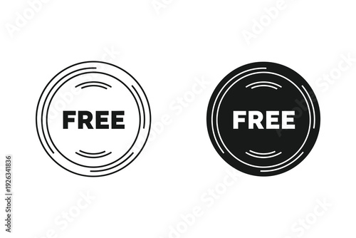 Free Offer Icon in Circle, Outline and Solid Black