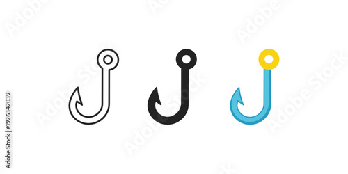 Fishing Hook Tackle Vector Icon Set