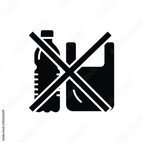 No plastic bottles or bags sign cross through symbol prohibiting disposable use