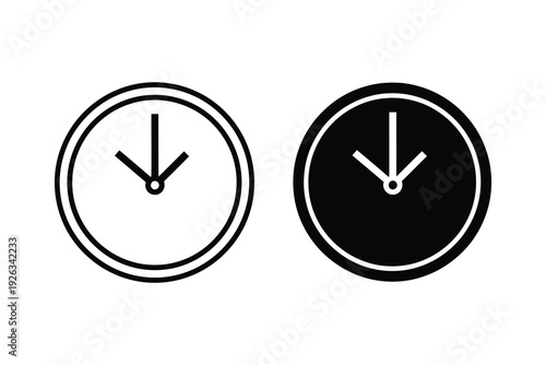 Simple Clock Icons - Time Concept in Black and White Vector