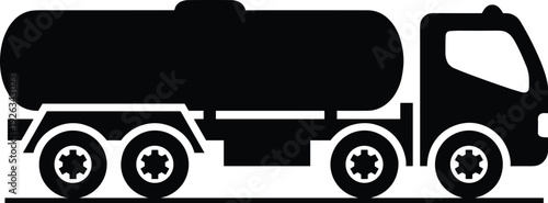 Tanker truck silhouette vector illustration, fuel transport vehicle side view, industrial oil delivery lorry isolated on white background, petroleum logistics and transportation concept