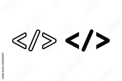 Code Brackets Icon Set: Outline and Solid Vector Graphics for Programming