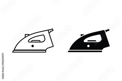 Electric Iron Icon Set: Flat Iron Design in Outline and Solid