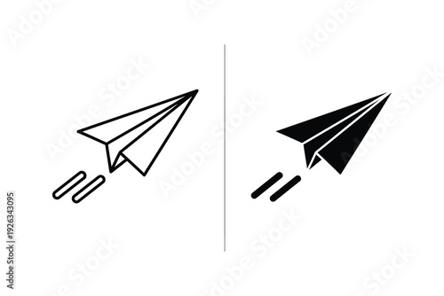Paper Airplane Icon Set: Outline and Solid Vector Graphics for Travel and Messaging