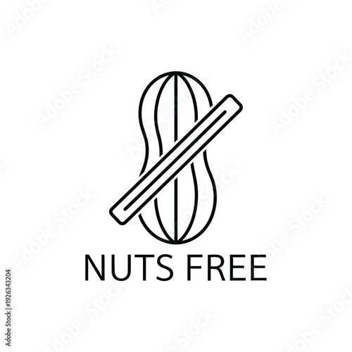 Nuts free allergy warning symbol with crossed peanut icon and bold typography art