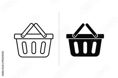 Shopping basket icons for e-commerce, retail, and online shopping - outline and solid