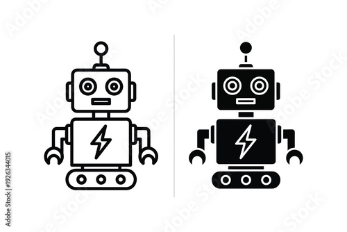 Friendly AI Robot Icon with Lightning Bolt - Technology and Power Symbol
