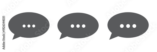 Three speech bubble icons with dots representing conversation and communication in flat design style