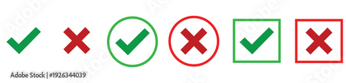 Checkmarks and crosses icons in green and red for approval and rejection