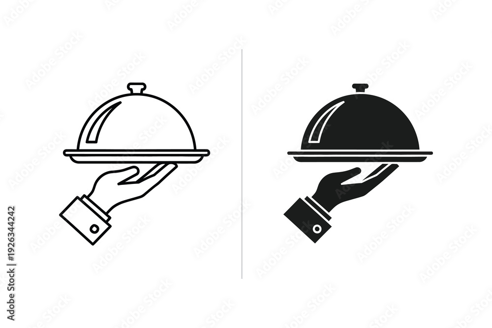 Fototapeta premium Serving Cloche Icon Set - Fine Dining and Restaurant Service