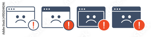 Error 404 Page Icon. Website Crash Symbol with Sad Error Face. Page Not Found Sign. Vector Illustration