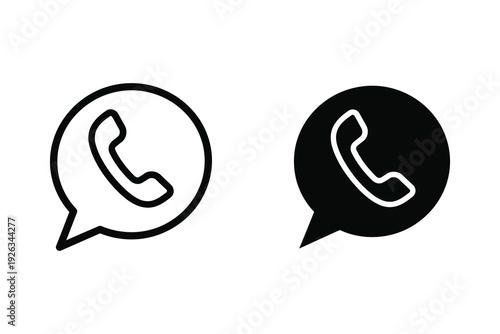 Phone icon in speech bubble vector, communication symbol, two styles