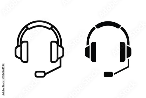Modern Headset with Microphone Icon - Communication, Support & Gaming Vector Graphic