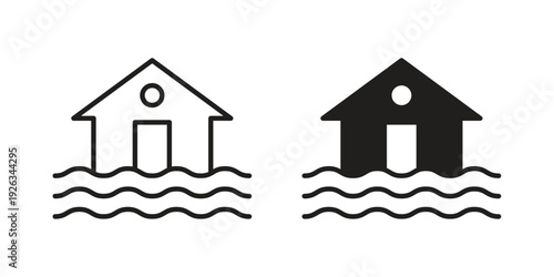 Flooded house icons with different styles. Vector logo illustration simple design.