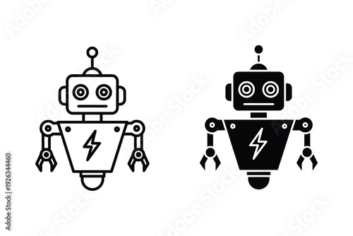 Cute Robot Icon with Lightning Bolt - AI, Technology & Power Vector Graphic