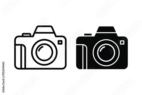 Simple Camera Icons: Outline and Solid Black Icons for Photography and Design