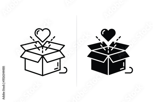 Open Gift Box with Heart Icon: Surprise, Love, and Generosity Symbols