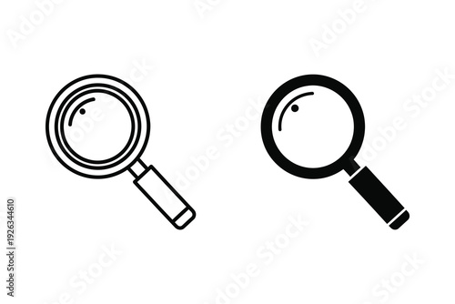 Magnifying Glass Icon Set: Search and Discovery Tools in Outline and Solid