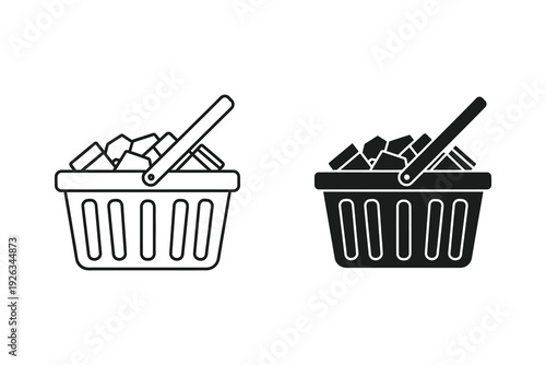 Shopping Basket Full of Items Icon Set - Retail and E-commerce Symbol