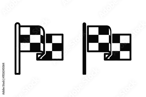 Finish Line Racing Flags Icon Set - Black and White Chequered Flags for Competition and Victory