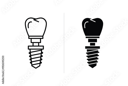 Dental Implant Icons: Tooth Root Replacement and Reconstruction