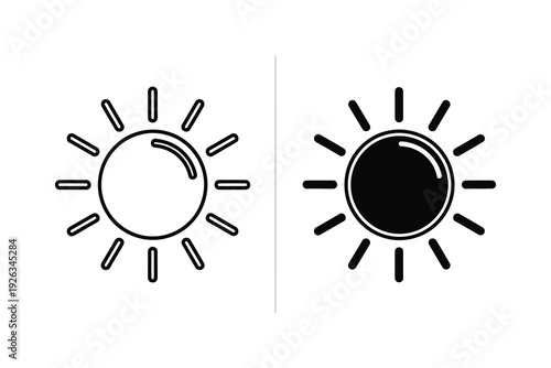 Bright Sun and Sunlight Weather Icon Set for Summer and Warm Concepts