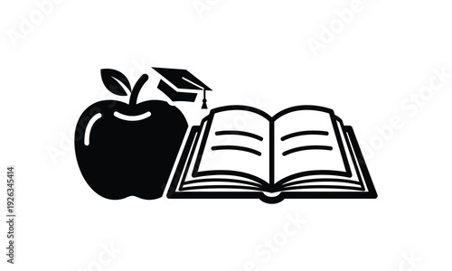 Apple graduation cap and open book for education concept