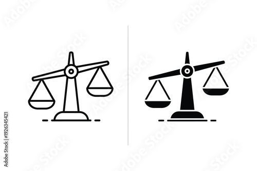 Unbalanced Scales Icon Set: Inequality and Disparity Symbol in Outline and Silhouette