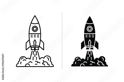 Rocket Launch Icons: Space Exploration and Fast Start-up Concepts
