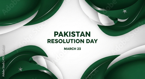 Pakistan resolution day march 23rd celebration green and white flags background