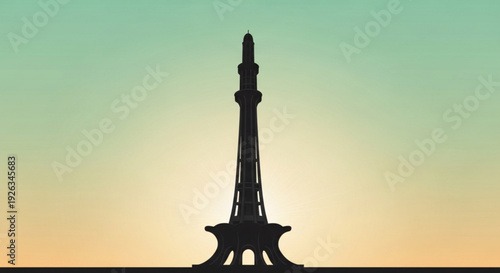 Minar e pakistan monument silhouette at sunset with gradient sky background