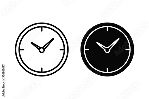 Minimalist Clock Icons: Black and White Time Symbols for Design Projects