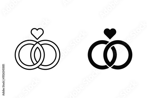 Romantic Wedding Rings Icon with Heart Symbol - Love & Engagement Jewellery